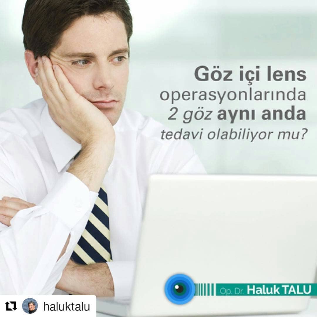 #Repost @haluktalu (@get_repost)
・・・
Göz içi lens operasyonlarında 2 gözü aynı anda tedavi etmiyorum. Operasyona baskın olmayan gözle başlayıp 2-3 gün geçtikten sonra baskın gözü tedavi ediyorum. 2 gün de dinlendikten sonra hasta günlük hayatına dönebiliyor. #DrHalukTalu #dünyagözataköy #gözdoktoru #göziçilens #mercek #gözsağlığı